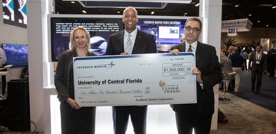 The Lockheed Martin Cyber Innovation Lab at the University of Central Florida will equip future cyber professionals. Lockheed Martin’s Amy Gowder and Tom Warner and the University of Central Florida’s Dr. Michael Georgiopoulos (left to right) commemorate a contribution at the Interservice/Industry Training, Simulation and Education Conference in Orlando, Florida. Photo: Lockheed Martin