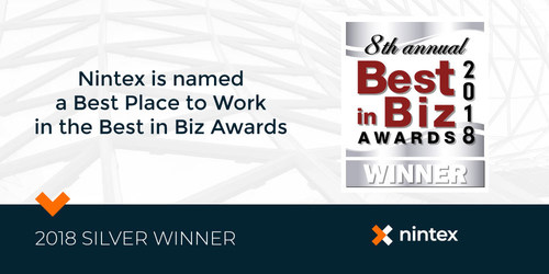 Nintex is pleased to announce it has been named a 2018 Best Place to Work by the Best in Biz Awards, an independent business awards program judged each year by editors and reporters from top-tier publications in North America.