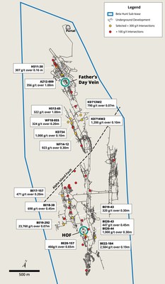 Figure 4 – Historic Drilling – Selected High Grade Intersections (100+ g/t) (CNW Group/RNC Minerals)