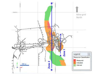 Diagram 1: 2018 Mineral Resource Estimate at 3.0 g/t Au Cut-off Grade – Plan View 305-metre level (CNW Group/Rubicon Minerals Corporation)
