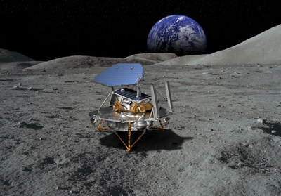This rendering of Lockheed Martin’s McCandless Lunar Lander shows a notional large payload, and commonality with the proven InSight and Phoenix Mars landers.