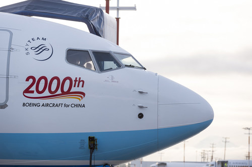 The particular addition to China's civil aviation fleet had a unique message painted on its hull, 2000th BOEING AIRCRAFT for CHINA.