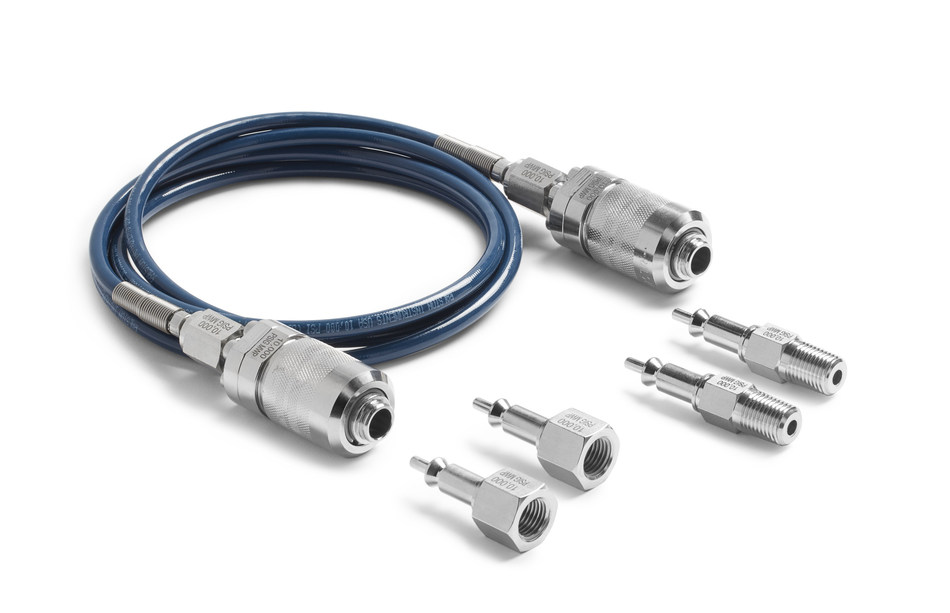 Ralston Quick-test™ USN hoses and adapters safely convert threaded NPT connections to quick-connect style sleeves up to 10,000 psi / 70 MPa. Also available in AN/JIC 37° flare and High Pressure versions, the USN adapters prevent accidental disconnects above 60 psi of working pressure.