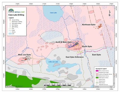 Figure 5 Case Lake Property showing the location of West Joe Dyke, Main Dyke, East and Northeast Dyke drilling. (CNW Group/POWER METALS CORP)