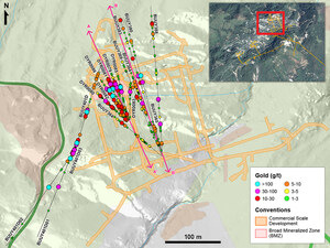 Continental Gold Drilling Extends BMZ1 to more than 400 Vertical Metres with High-Grade Gold intercepts at the Buriticá Project, Colombia