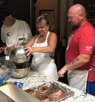 Wounded Warriors practice their cooking skills.