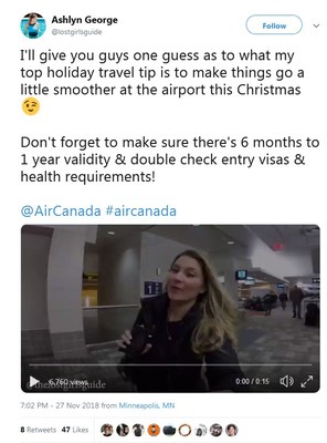 Ashlyn George tweet (CNW Group/Air Canada)