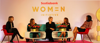 Kristine Owram, reporter, at Bloomberg, sat down with Gillian Riley, Executive Vice-President, Scotiabank, and three Scotiabank clients, Elaine Ilavsky Bowes, Sonja Davies and Teresa Cascioli during the launch of The Scotiabank Women Initiative event on December 5 at the Scotiabank Centre in Toronto. (CNW Group/Scotiabank)