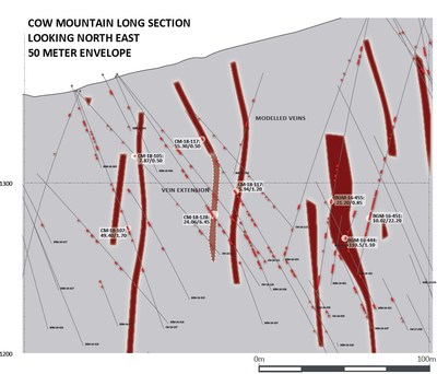 Cow Mountain Long Section (CNW Group/Barkerville Gold Mines Ltd.)
