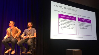 Novetta's Kevin Heald, VP Defense Intelligence Solutions and Matt Teschke, Senior Data Scientist, on stage at AWS re:Invent 2018 presenting "Rapid Prototyping for Today's Mission".