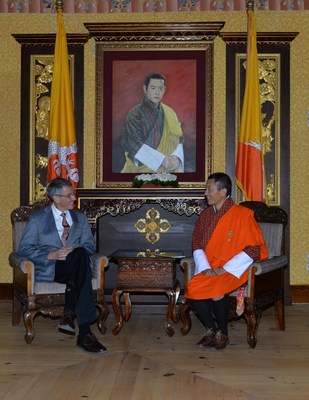 Hubert Sagnieres, Chairman, Essilor, with Dr. Lotay Tshering, Prime Minister of Bhutan.