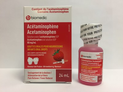 Biomedic Acetaminophen (80 mg/mL) infant oral drops, strawberry flavour 24 mL bottle (CNW Group/Health Canada)