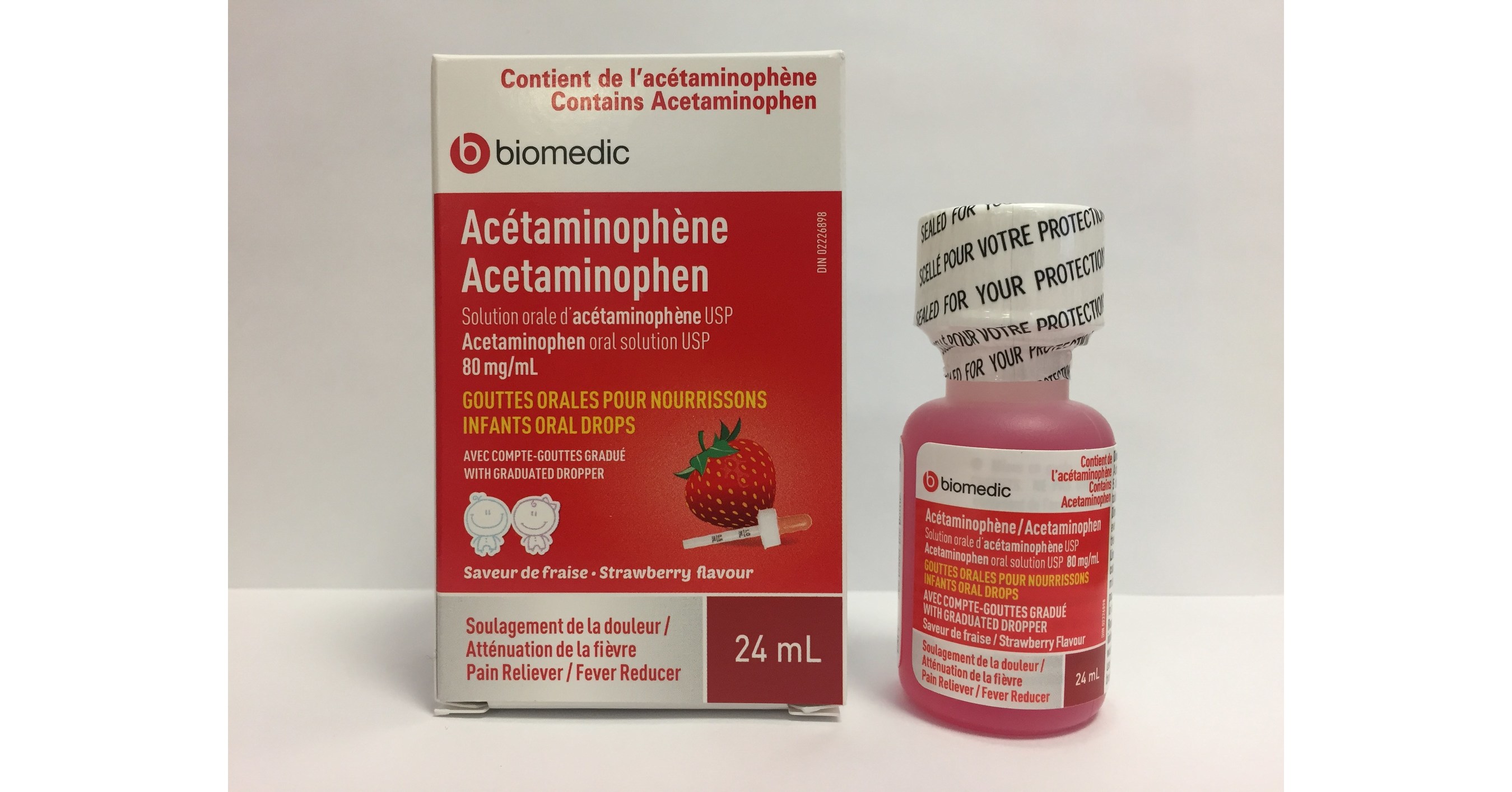 Advisory Strawberryflavoured acetaminophen infant oral drops in 24 mL bottles recalled