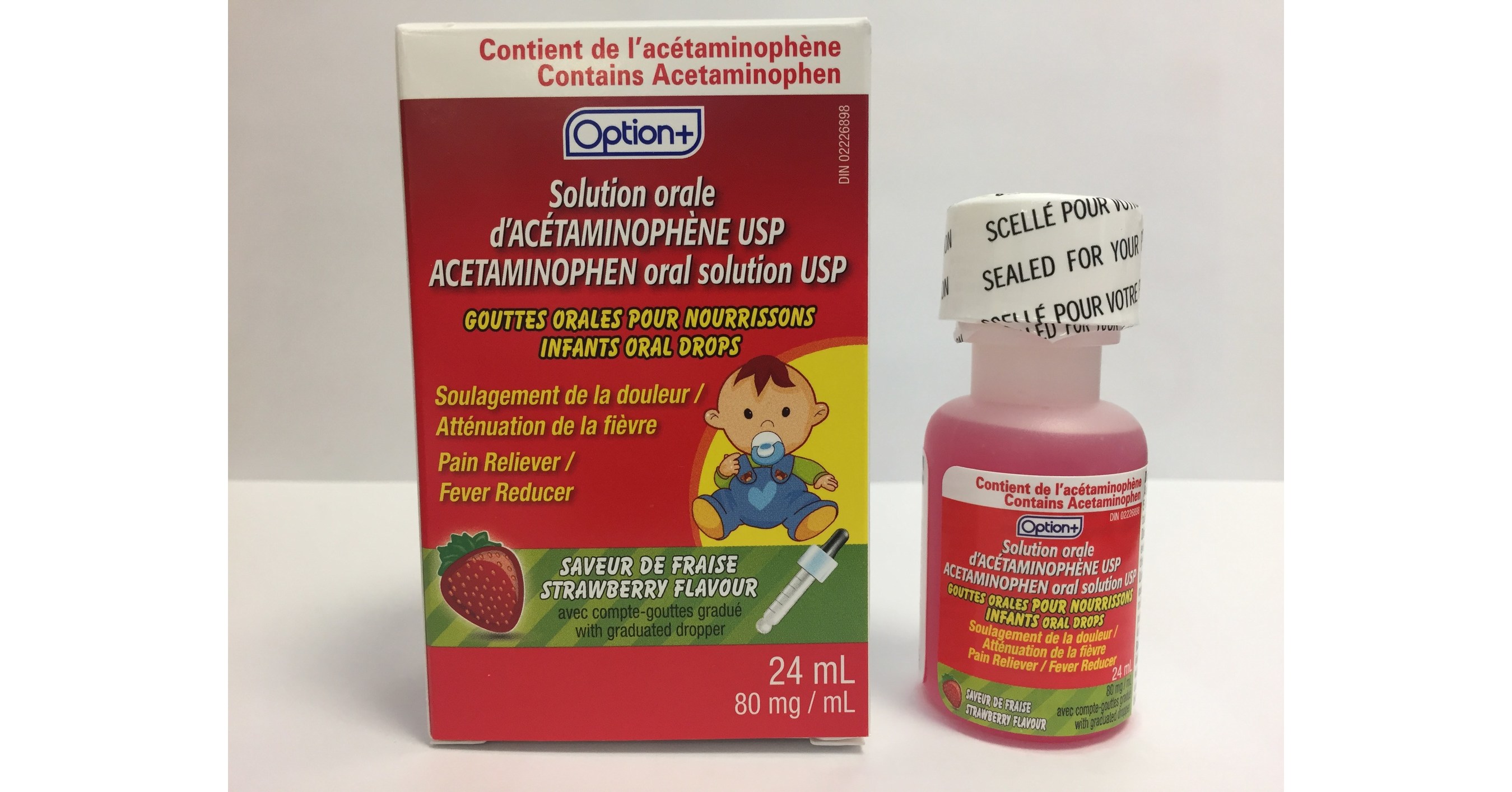 Advisory Strawberryflavoured acetaminophen infant oral drops in 24 mL bottles recalled