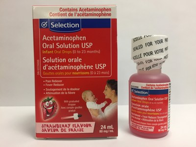 Selection Acetaminophen infant oral drops USP (80 mg/mL), strawberry flavour 24 mL bottle (CNW Group/Health Canada)
