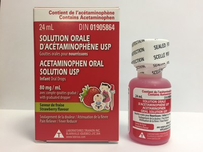 Laboratoires Trianon Inc. Acetaminophen Oral solution USP (80 mg/mL) children’s syrup, strawberry flavour 24 mL bottle (CNW Group/Health Canada)