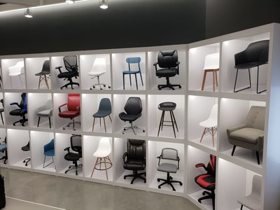 Chair wall display at the new concept Bureau en Gros store in Kirkland, Quebec (CNW Group/Staples Canada Inc.)