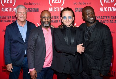 Larry Gagosian, Theaster Gates, Bono and Sir David Adjaye OBE at the third (RED) Auction