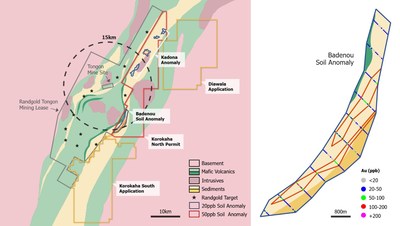 FIGURE 2: Korokaha North Gold Project with Badenou Soil Anomaly (CNW Group/Orca Gold Inc.)