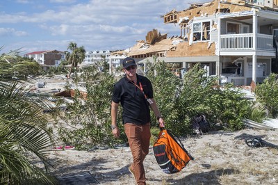 Direct Relief emergency response staff brings medical supplies to Mexico Beach after Hurricane Michael's impact in the Florida panhandle on Sunday, October 14, 2018. (Zack Wittman / Direct Relief)