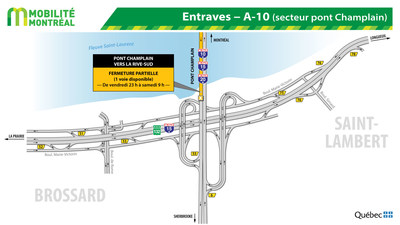 Entraves – A-10 (secteur pont Champlain) (Groupe CNW/Ministère des Transports)