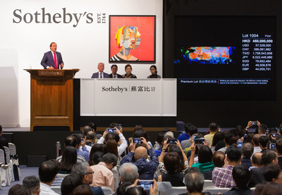 Sotheby's 2018 auction sales in Asia reached $1 billion, the highest total in Company history and leading the market for the third year in a row.  Pictured here is Sotheby's UK Chairman Harry Dalmeny presiding over the record-breaking sale of a 1985 masterpiece by Zao Wou-Ki for $65 million, the most valuable painting sold by any auction house in Asia.