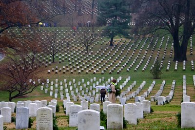 Veterans' wreaths placed at Arlington National Cemetery on Dec. 15. Wreaths Across America 2018.