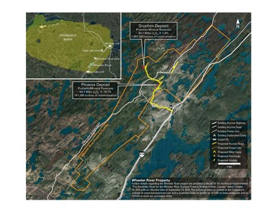 Figure 1: Location map of the Wheeler River project, showing existing and proposed infrastructure (CNW Group/Denison Mines Corp.)
