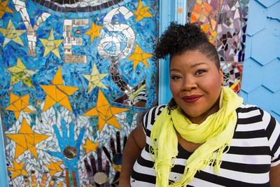 Recipient of 2018 Don Tyson Prize Vanessa German in front of Art House in Homewood PA; Photo by Sean Carroll