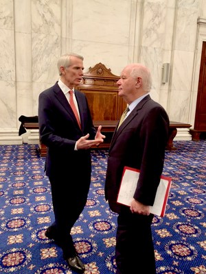 Sens. Cardin and Portman at the NMTC Coalition reception, affirm their support for making the credit permanent and highlight the impact in their states.