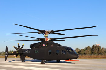 Sikorsky and Boeing provided the first look at the new SB>1 DEFIANT™ helicopter. The aircraft’s rotor system will allow it to fly about twice as fast and twice as far as today’s conventional helicopters. Courtesy Sikorsky-Boeing Team.