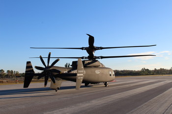 Sikorsky and Boeing provided the first look at the new SB>1 DEFIANT™ helicopter. The helicopter is one of two designs participating in the U.S. Army’s Joint Multi-Role-Medium Technology Demonstrator Program. Courtesy Sikorsky-Boeing Team.