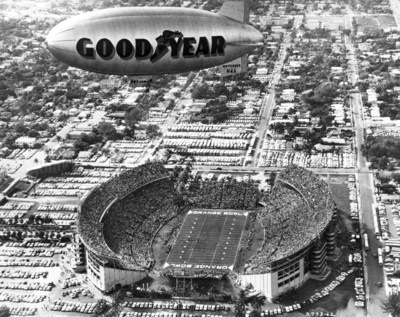The Goodyear Blimp will be the first non-player or coach to join the College Football Hall of Fame as an honorary member. The blimp has revolutionized the way fans experience the game, covering more than 2,000 games in its 64 years. Here, it flies over the 1962 Orange Bowl in Miami, Florida.