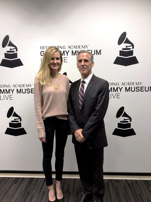 Kaitlyn Nader, director of community engagement for the GRAMMY Museum, with Mark S. Roosa, dean of libraries for Pepperdine University.