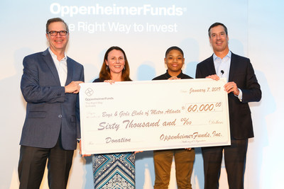 Art Steinmetz, Chairman and CEO, OppenheimerFunds; Nicole Pietro, SVP for Resource Development and Marketing, Boys & Girls Clubs of Metro Atlanta; Jelani Spain, Warren Boys & Girls Club member; John McDonough, Head of Distribution and Marketing, OppenheimerFunds. Art Steinmetz, Chairman and CEO, OppenheimerFunds; Nicole Pietro, SVP for Resource Development and Marketing, Boys & Girls Clubs of Metro Atlanta; Jelani Spain, Warren Boys & Girls Club member; John McDonough, Head of Distribution and Marketing, OppenheimerFunds.