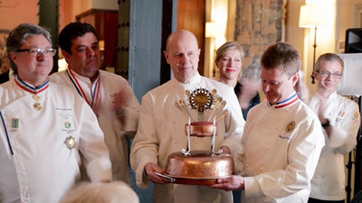 Chef Jean-Louis Gerin (President, Académie Culinaire de France, USA Delegation), Chef Syvain Leroy (Corporate Pastry Chef), Chef Jacquy Pfeiffer (Co-Founder, The French Pastry School), Anne-Claire Legendre (Consul General of France in New York), Chef Sebastien Canonne (Co-Founder, The French Pastry School),  Chef Sebastien Baud (Chef de Cuisine, Consulat General of France in New York)