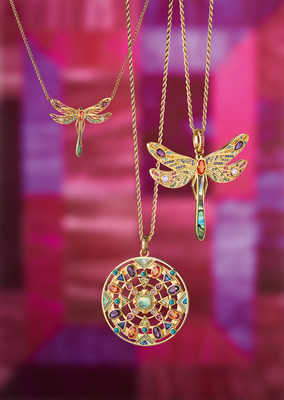 Full of lightness, the jewellery pieces of the new Spring/Summer 2019 collection from THOMAS SABO combine paradisiacal colours with a graphic-modern visual language and a Boho-inspired look. In detail, up to 130 hand-set stones lend unique variety to the ornate dragonfly pendants and amulets. Picture exclusively for editorial use. (PRNewsfoto/THOMAS SABO GmbH & Co. KG)