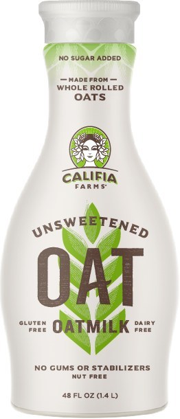 Califia Farms announces new 48 oz. Unsweetened Oatmilk made with North American whole grain, gluten free oats; launching April 2019.