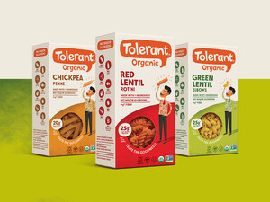 Tolerant Foods Announces New Single-Ingredient Organic Chickpea Pasta &amp; New Branding