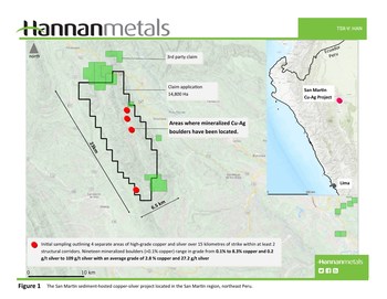 Figure 1 - The San Martin sediment-hosted copper-silver project located in the San Martin region, northeast Peru. (CNW Group/Hannan Metals Ltd.)