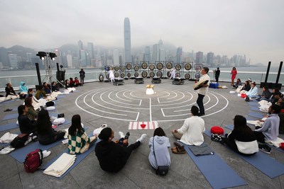 Sound Celebration @ Ocean Terminal Deck, Harbour City features Asia’s biggest meditation gong collection over a panoramic view of Hong Kong’s iconic skyline.