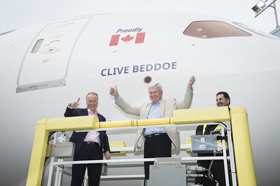 WestJet’s first Boeing 787 Dreamliner is named after founder Clive Beddoe. (CNW Group/WESTJET, an Alberta Partnership)