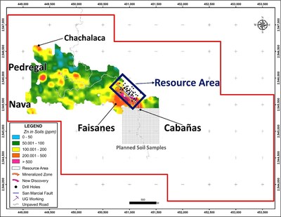 Figure 2 San Marcial Project – New Targets: Zinc in soil anomalies (CNW Group/Goldplay Exploration Ltd)