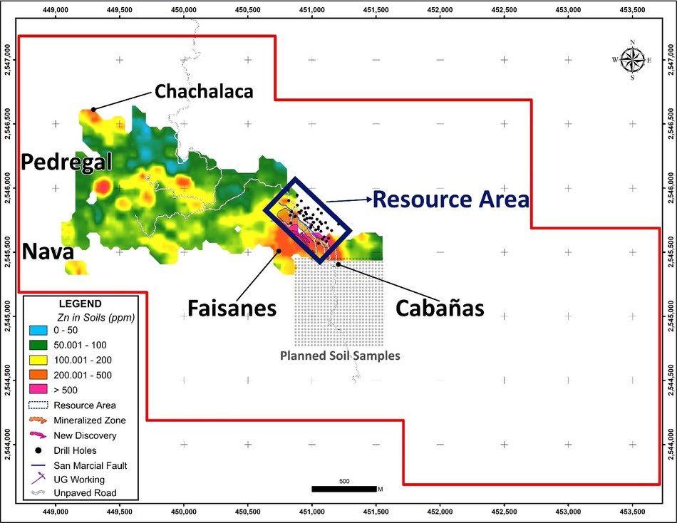 Figure 2 San Marcial Project – New Targets: Zinc in soil anomalies (CNW Group/Goldplay Exploration Ltd)