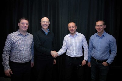 Atlona becomes a Panduit company in a joint meeting at the Atlona Headquarters in San Jose, California.  Pictured are (Left to Right):
Marc Naese, Panduit SVP Network Infrastructure Business; Dennis Renaud, Panduit CEO; Ilya Khayn, Atlona CEO and Co-founder; Michael Khain, Atlona VP Product Development/Engineering and Co-founder