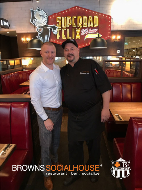 Browns Socialhouse Centretown franchise owner, Oliver Prucklmeier with Chef James Bernell at the opening of the new location in Ottawa. (CNW Group/Browns Restaurant Group)