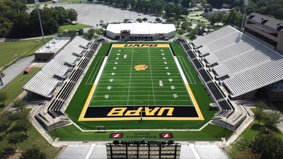 Completed installation of GreenFields premium woven turf product, IRONTURF, at the University of Arkansas – Pine Bluff. UAPB’s Simmons Field is IRONTURF’s first NCAA Division 1 installation.