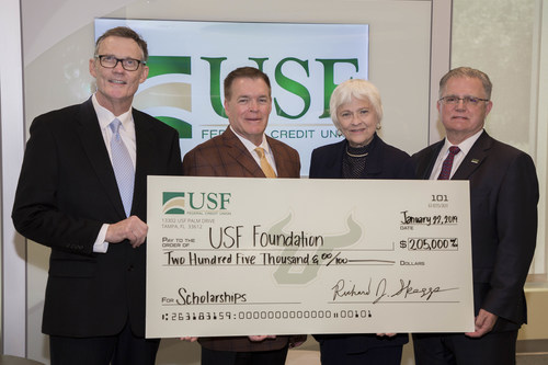 Left to right (attached photo): Dr. Stephen Liggett, associate vice president for research at USF Health and the vice dean for research at the Morsani College of Medicine Richard J. Skaggs, President/CEO of USF Federal Credit Union Dr. Karen Holbrook, regional chancellor USF Sarasota-Manatee Dr. Robert Bishop, Dean of Engineering