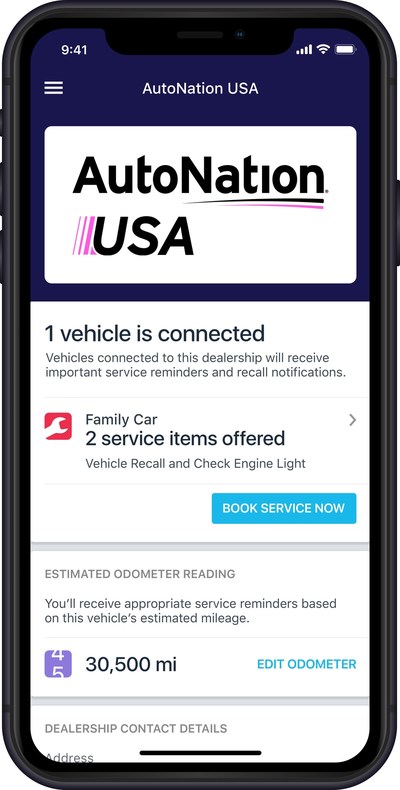 The Automatic app enables customers to receive service alerts and recall notifications and book service appointments with AutoNation directly through the app.