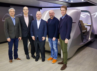 From left to right: Roman Vasilev: Director Mobility X Yanfeng Automotive Interiors; Tomer Shani: Co-Founder Noveto; Steve Meszaros: CEO at Yanfeng Automotive Interiors; Brian Wallace: CEO Noveto; Han Hendriks: CTO Automotive Interiors